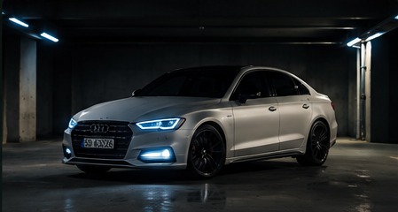 Silver Audi in dark detailing garage